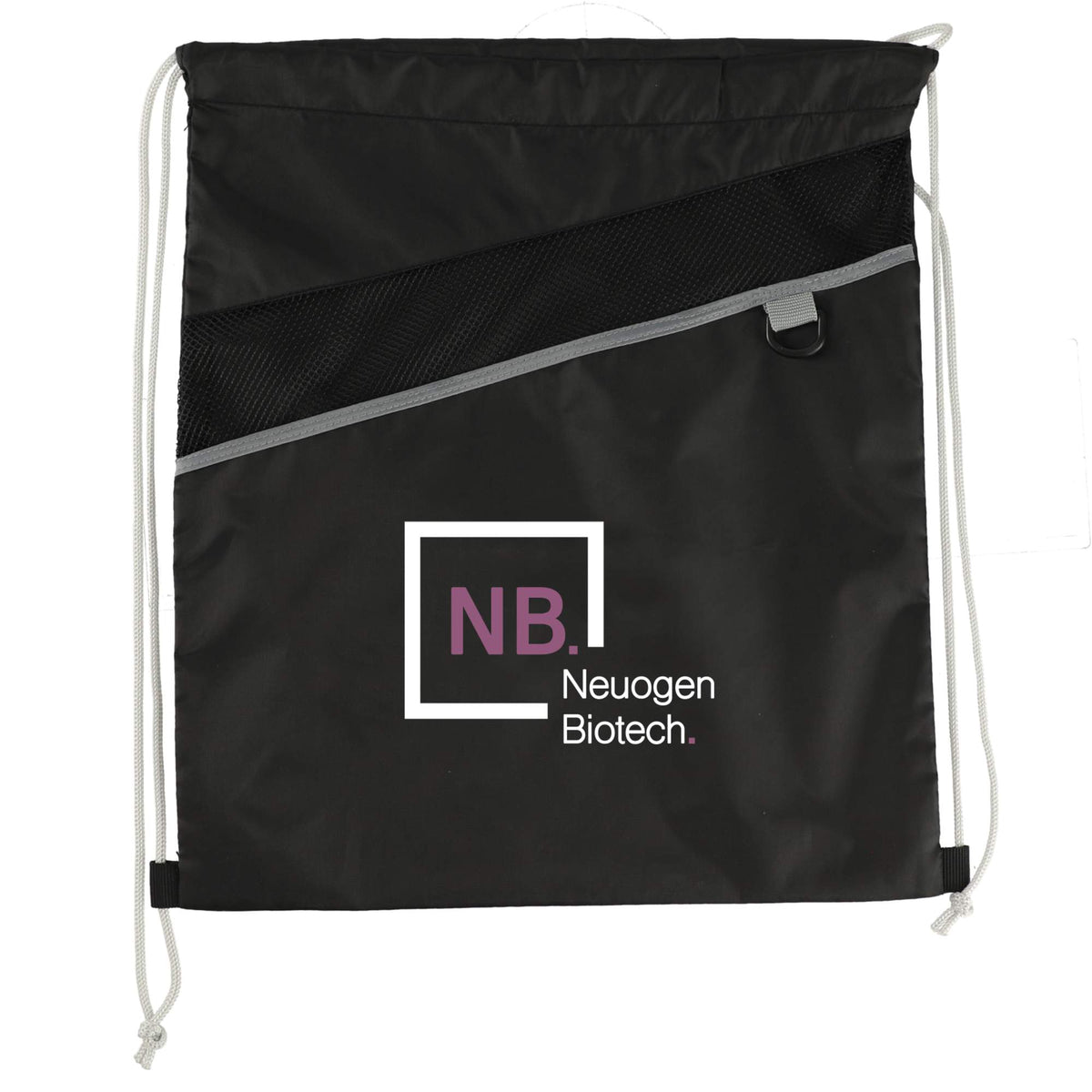 Combo Recycled Drawstring Bag with Key Ring Full Color - Black - Front