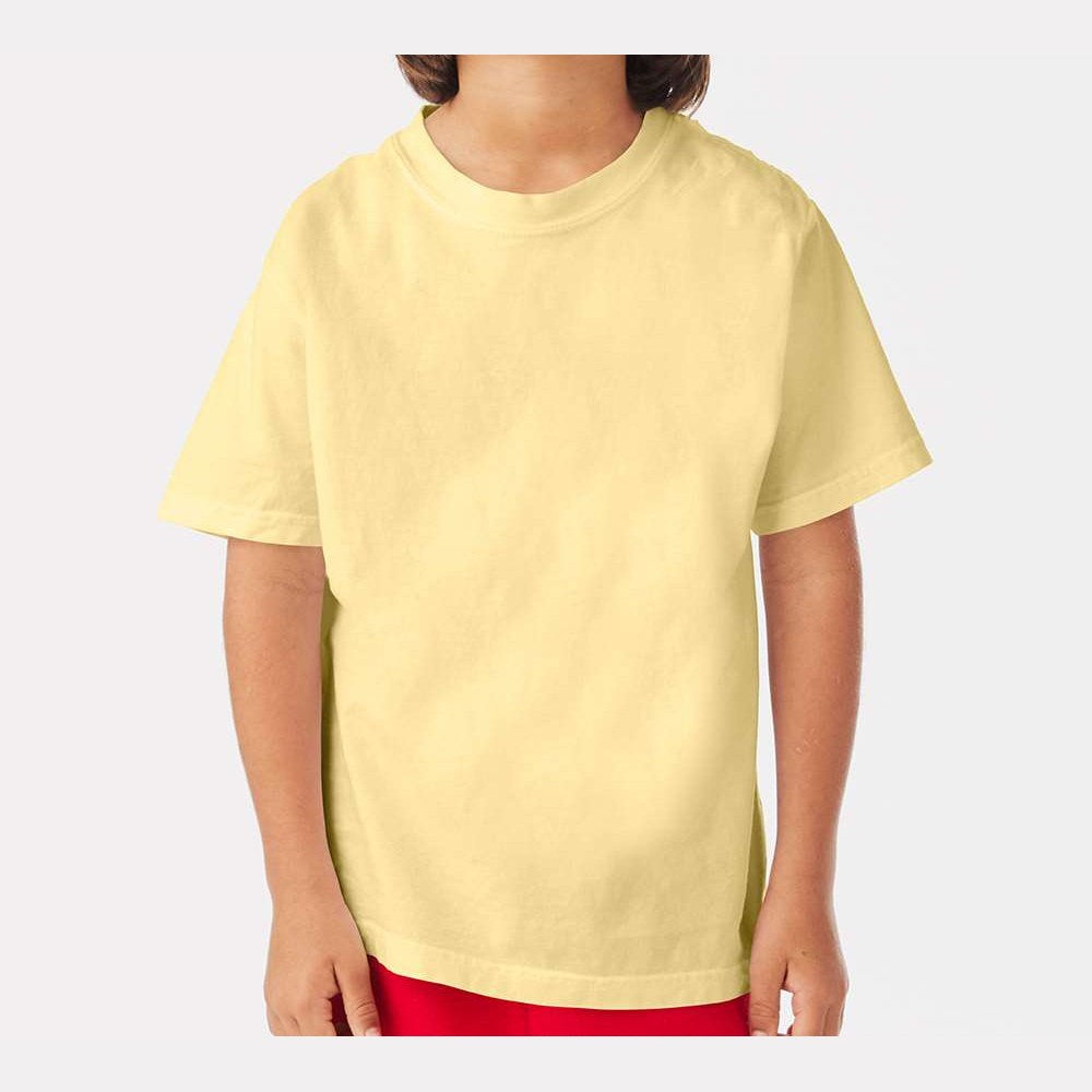 ComfortWash by Hanes Youth Garment-Dyed T-Shirt - Summer Squash Yellow - On Model Front