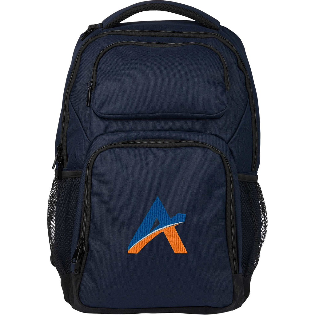 Commander Recycled Laptop Backpack with AirTag Pocket, 16 Inch Embroidery - Navy - Front