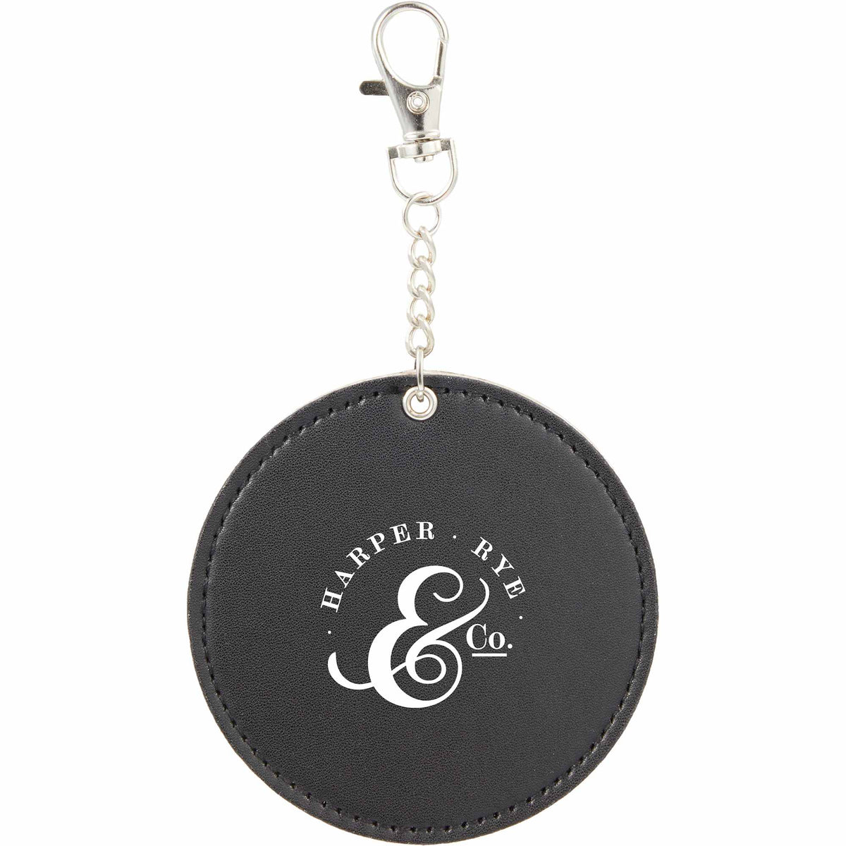 Compact Mirror Bag Charm with Lobster Clip - Black - Front