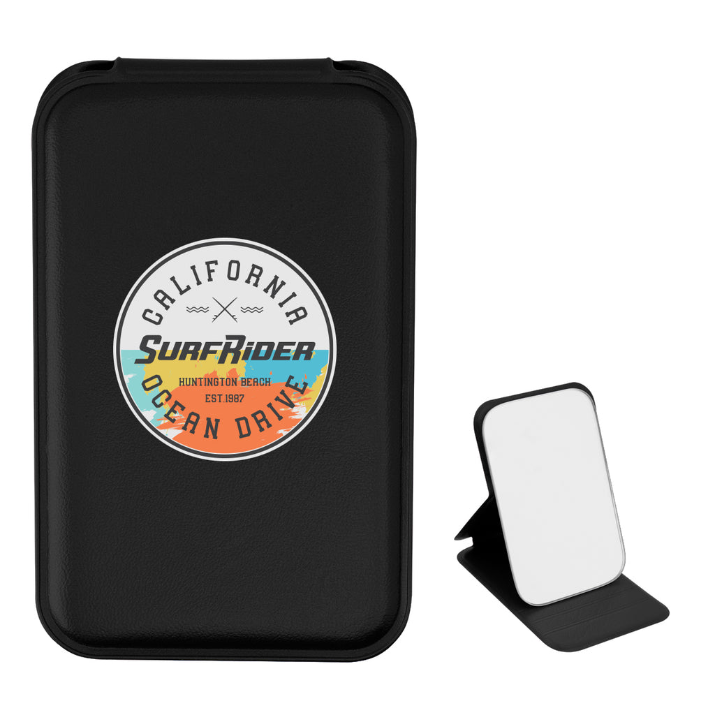 Compact Mirror in Leatherette - Black - Full Color