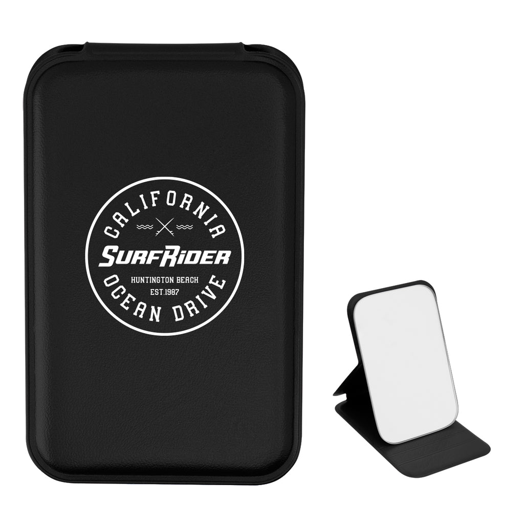 Compact Mirror in Leatherette - Black - Silk Screen