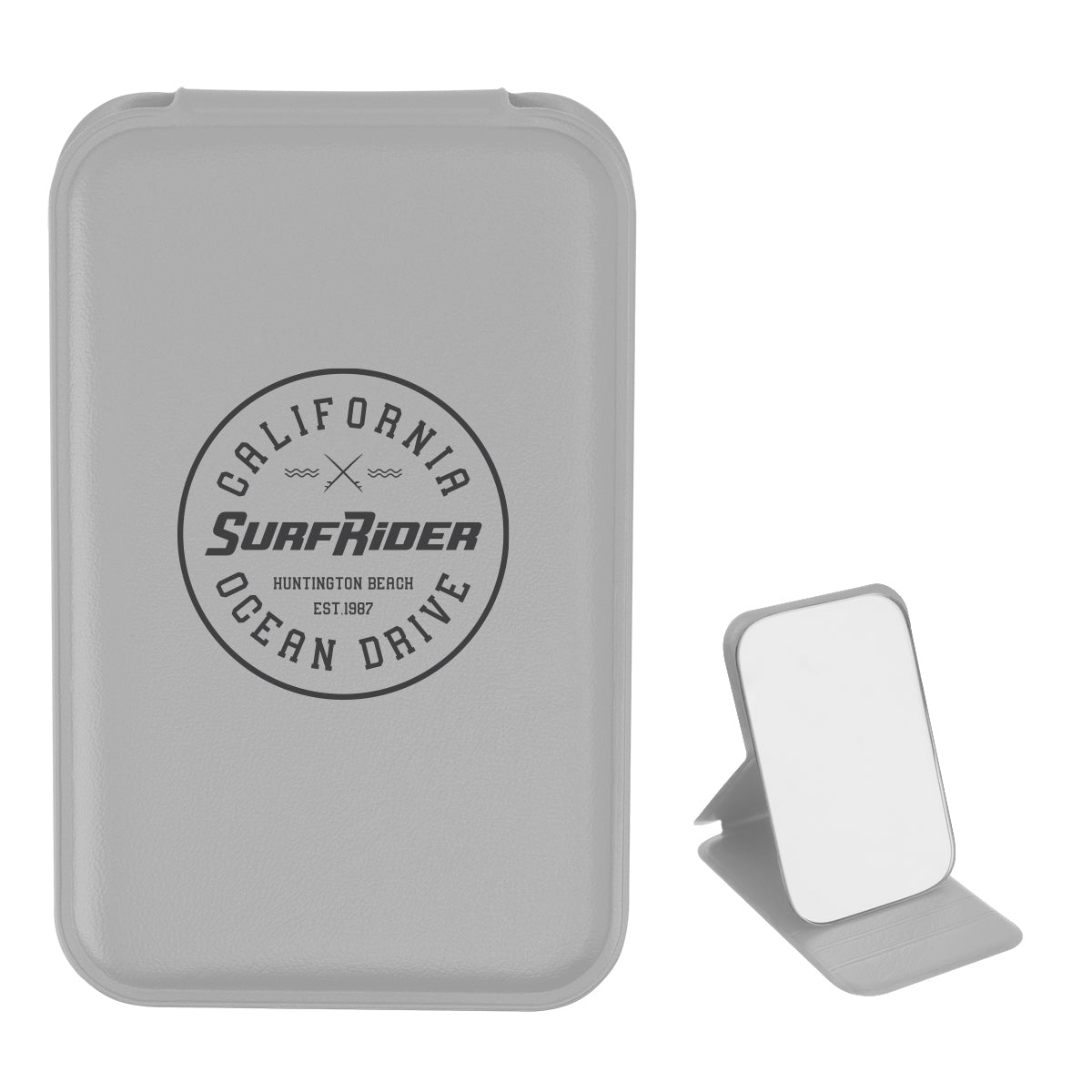 Compact Mirror in Leatherette - Gray - Silk Screen