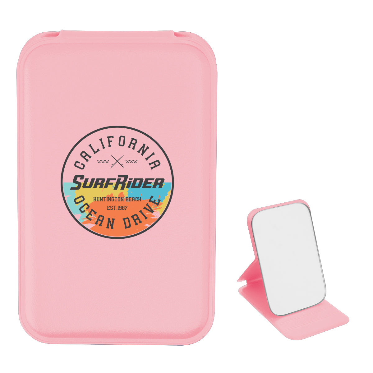 Compact Mirror in Leatherette - Pink - Full Color