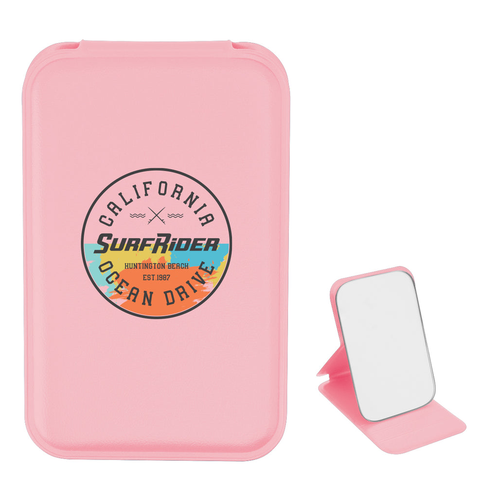 Compact Mirror in Leatherette - Pink - Full Color