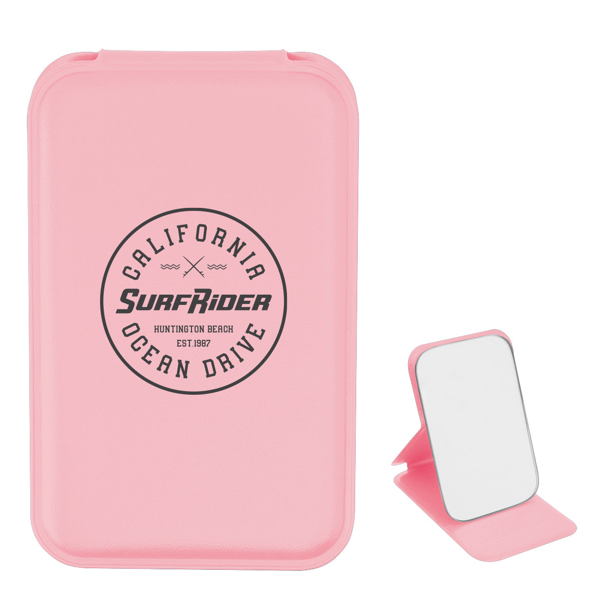 Compact Mirror in Leatherette - Pink - Silk Screen
