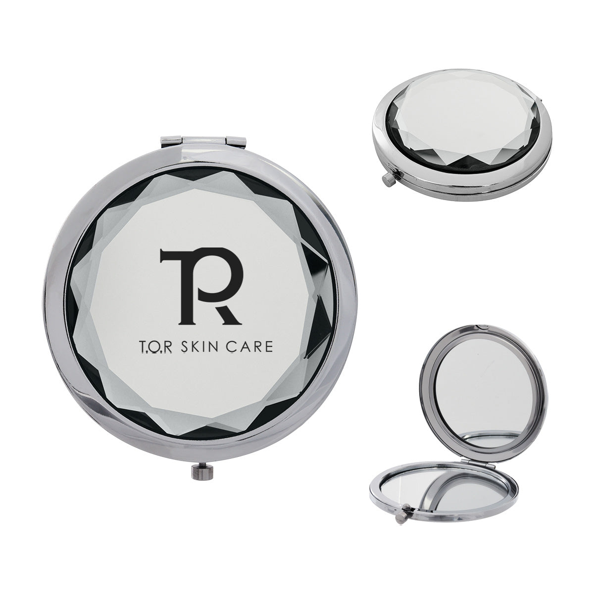 Compact Mirror, Jewelled - Clear - Silk Screen
