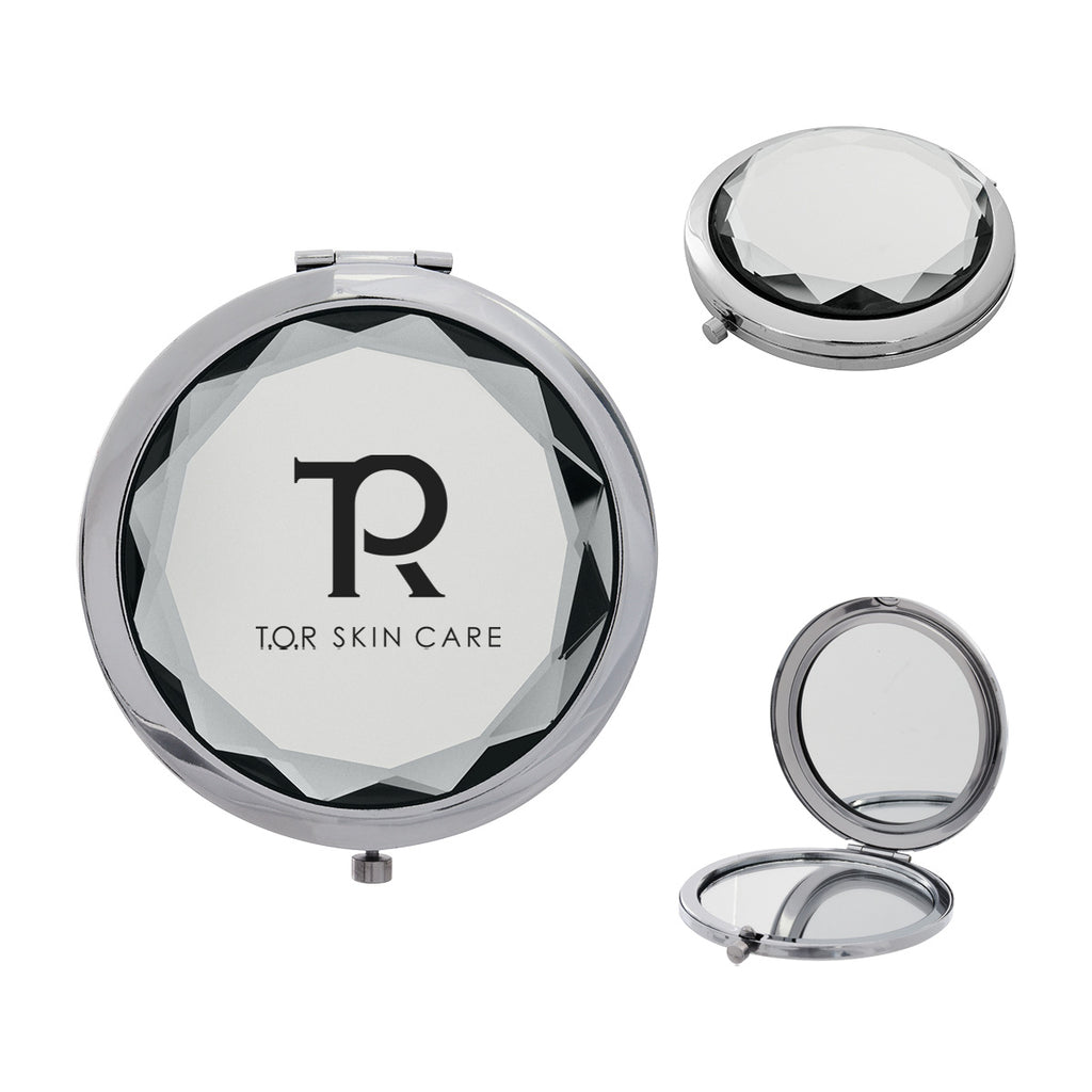 Compact Mirror, Jewelled - Clear - Silk Screen