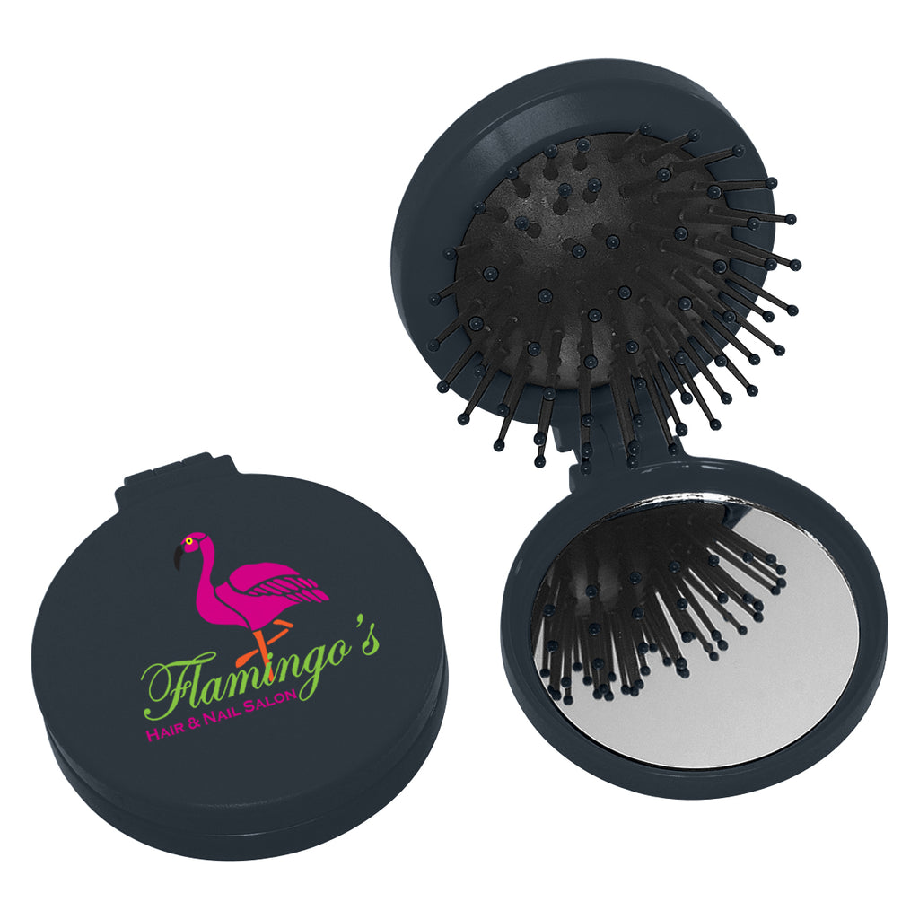 Compact with Brush and Mirror - Black - Full Color