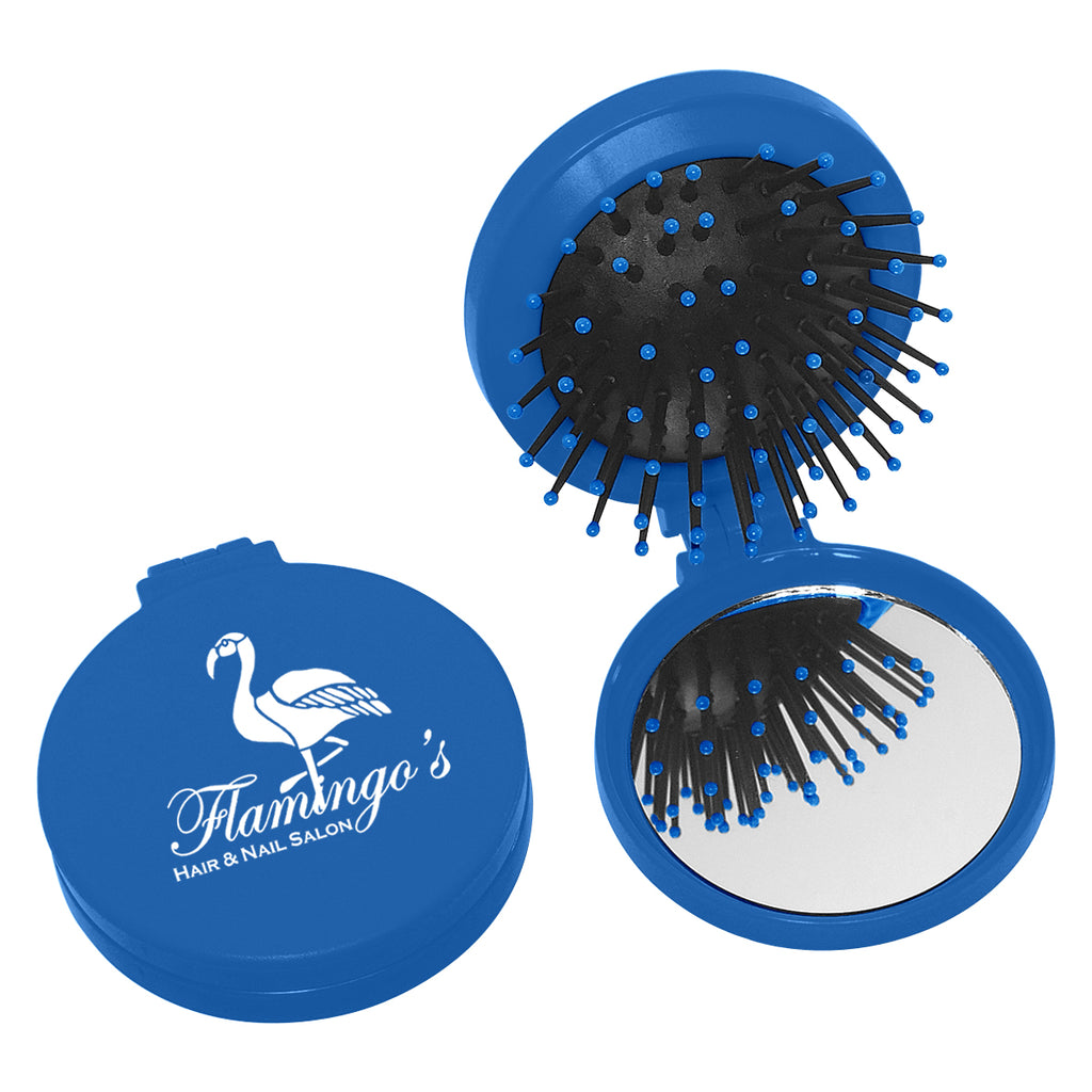 Compact with Brush and Mirror - Blue - Silk Screen