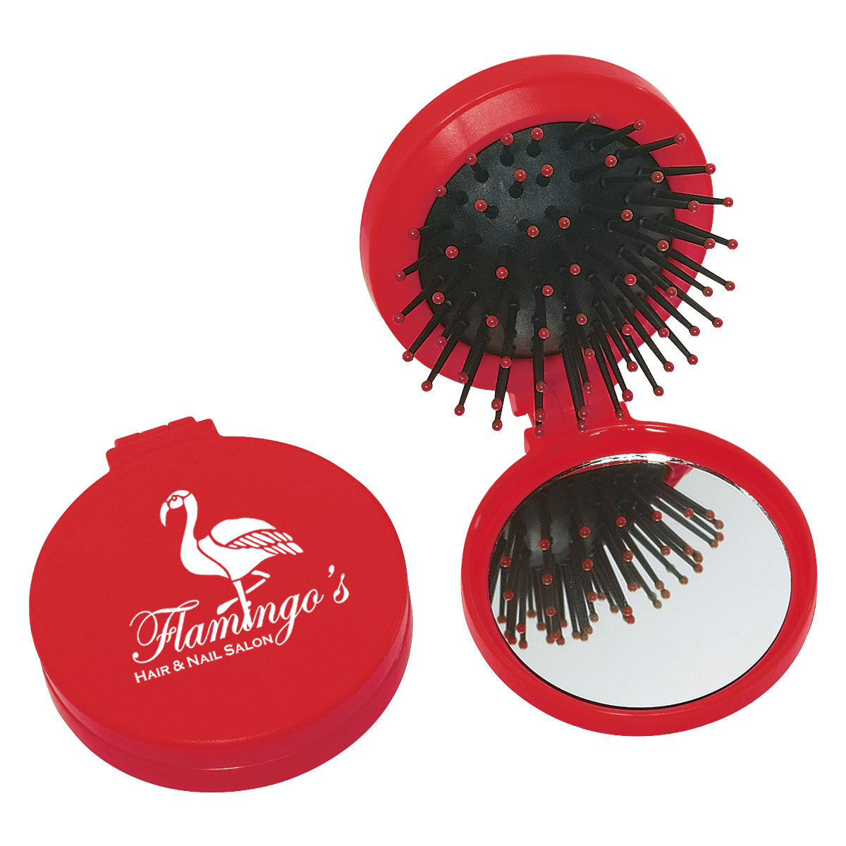 Compact with Brush and Mirror Full Color - Red - Silk Screen