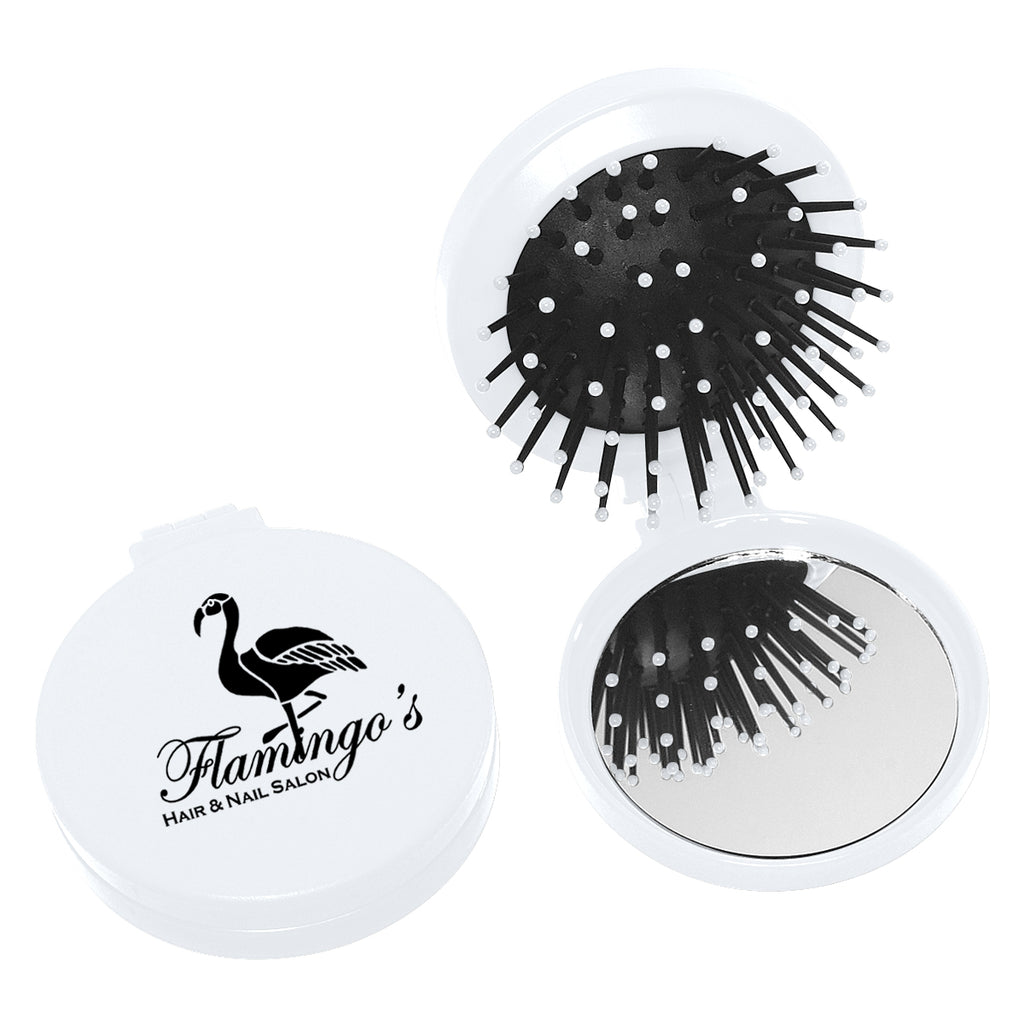 Compact with Brush and Mirror Full Color - White - Silk Screen