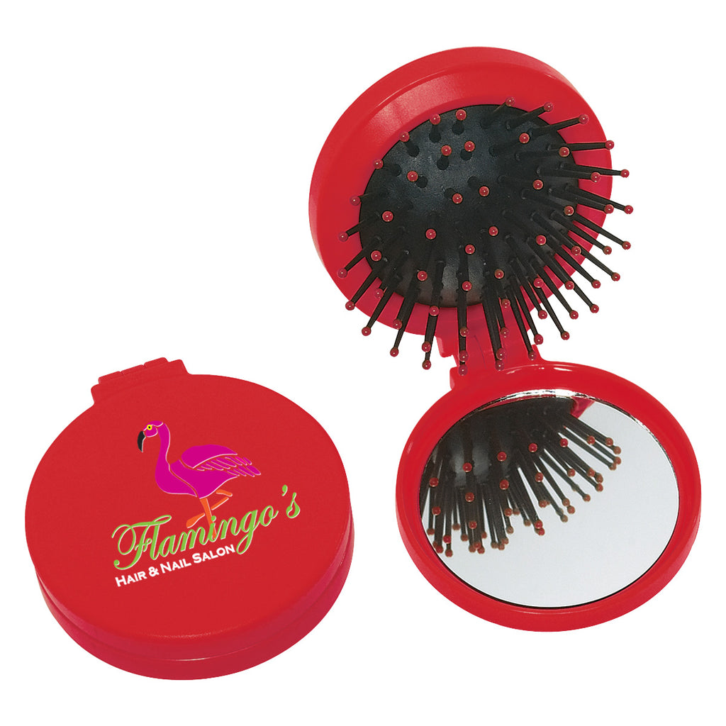 Compact with Brush and Mirror - Red - Full Color
