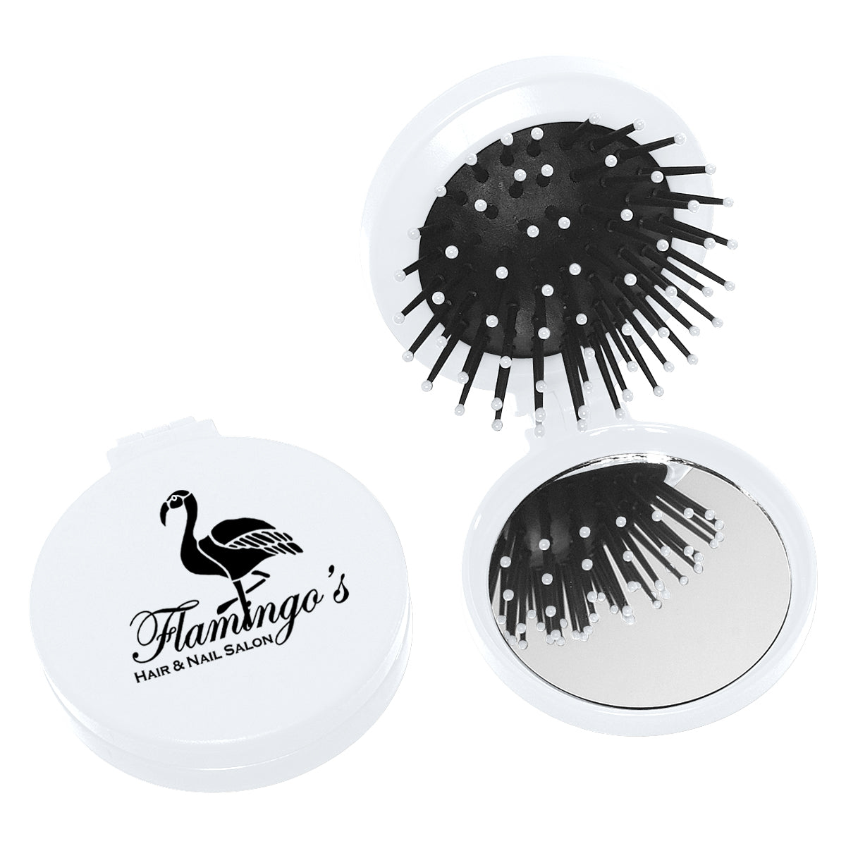 Compact with Brush and Mirror - White - Silk Screen