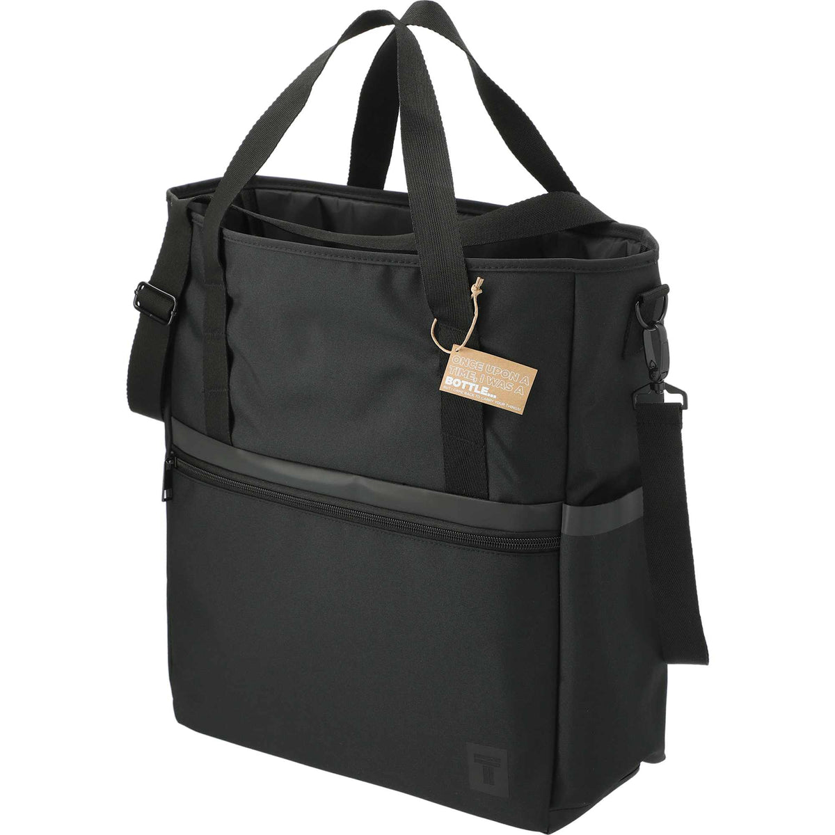 Computer Tote in Recycled Polyester Transfer - Black - Left Angle 2