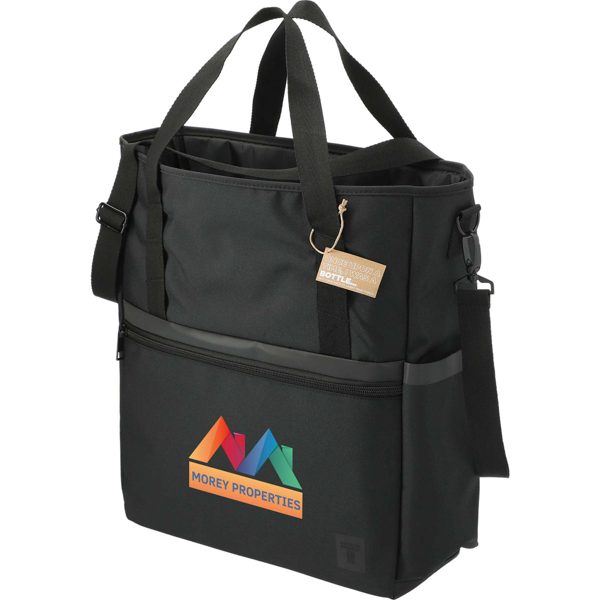 Computer Tote in Recycled Polyester Transfer - Black - Left Angle