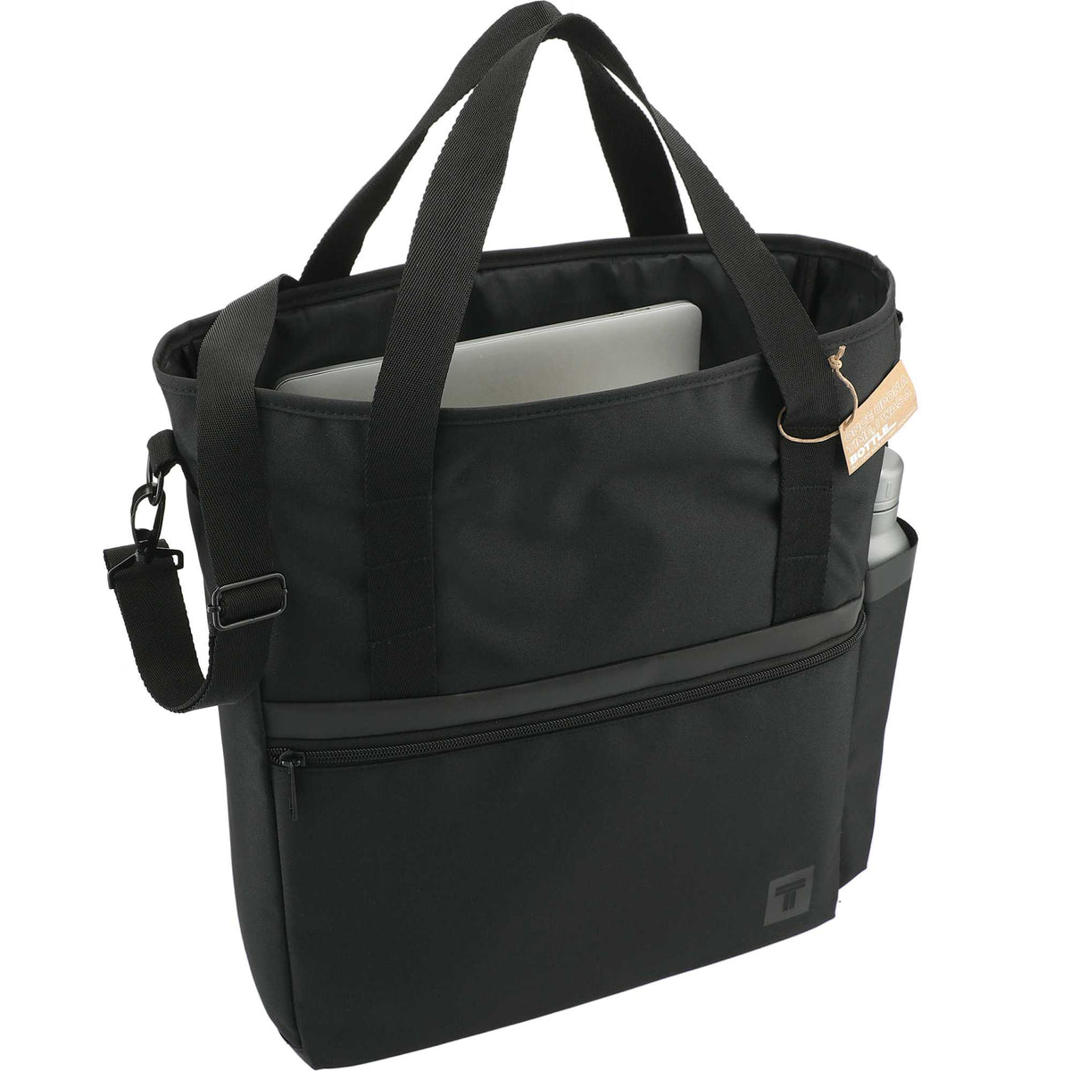 Computer Tote in Recycled Polyester Transfer - Black - Right Angle 2