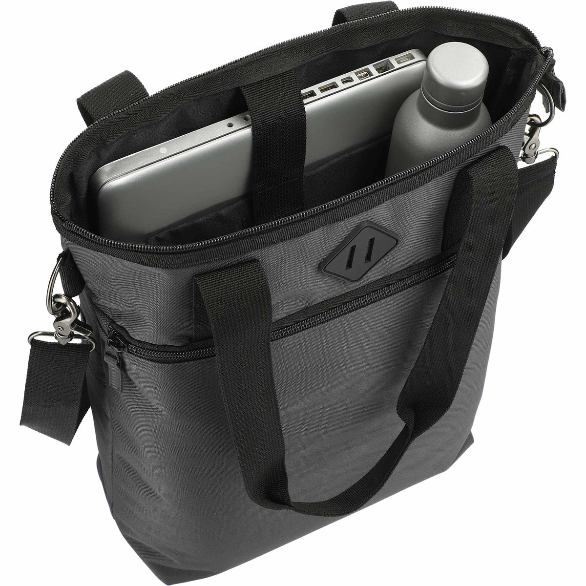 Computer Tote in Repreve Recycled Ocean Plastic Transfer - Charcoal - Right Angle 2
