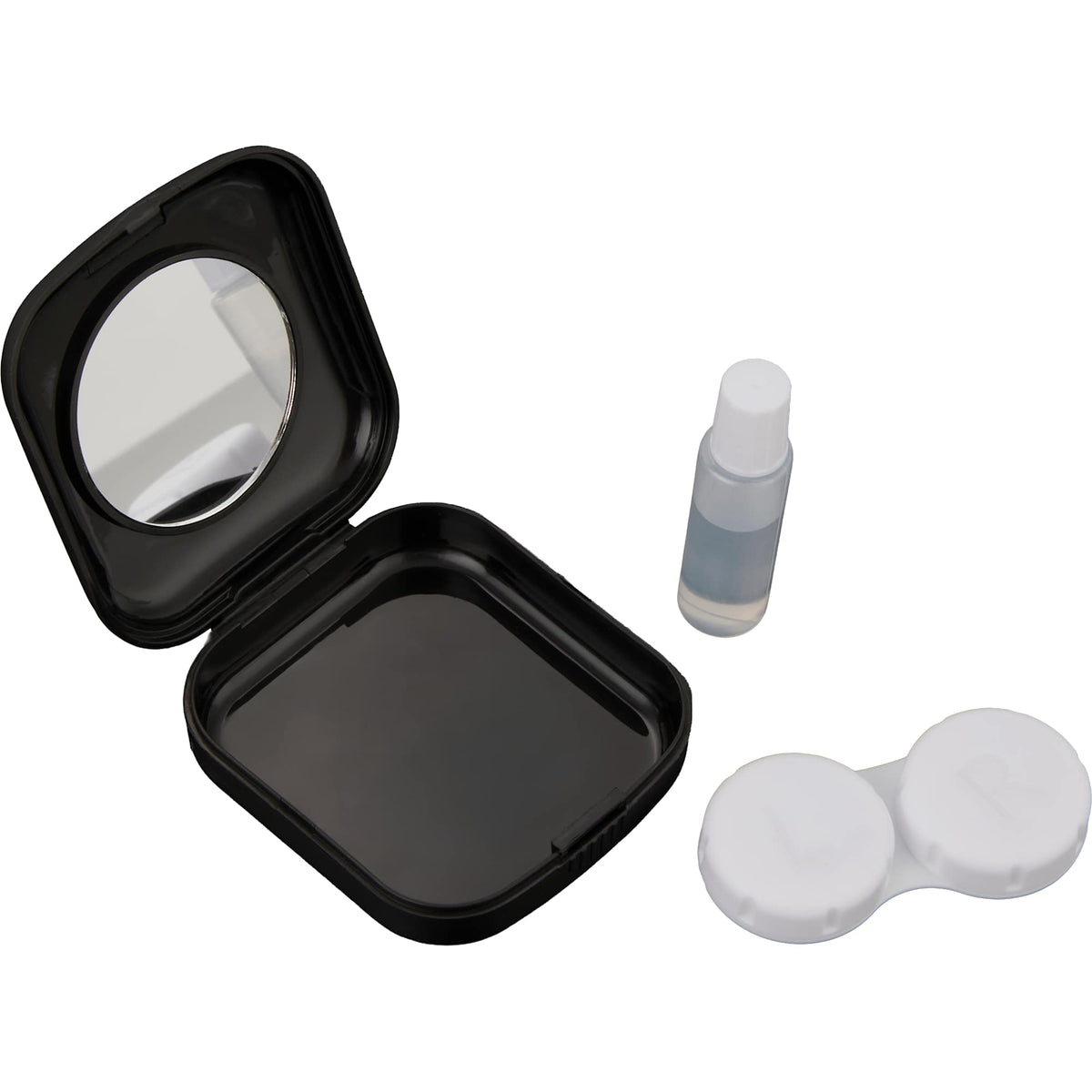 Contact Lens Travel Case with Mirror and Bottle Full Color - Black - Detail