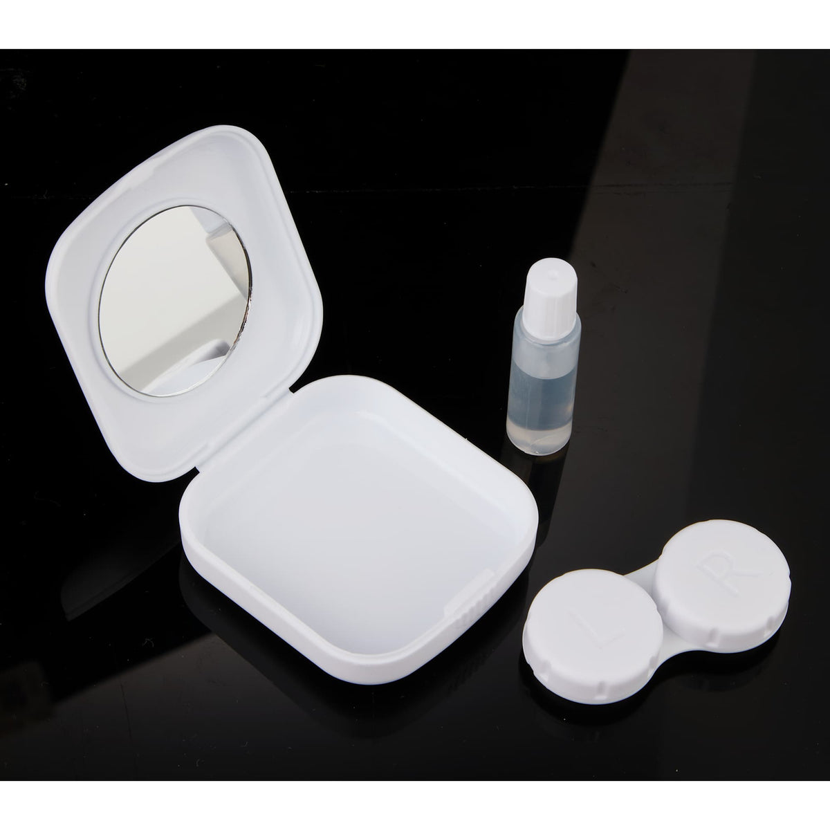 Contact Lens Travel Case with Mirror and Bottle Full Color - White - Detail