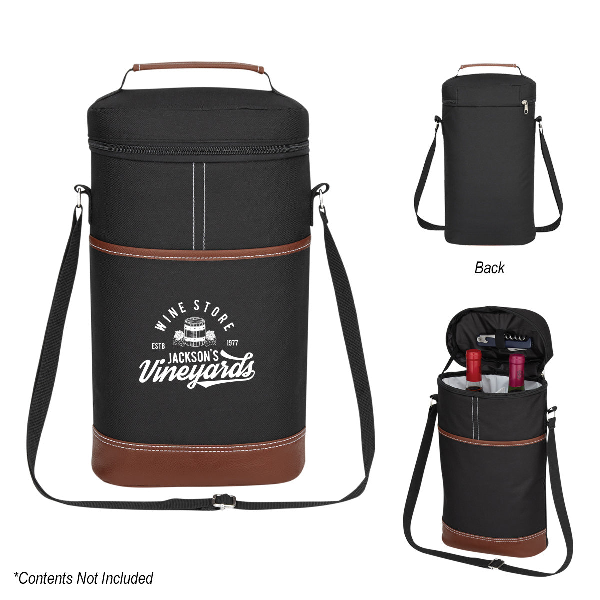 Cooler Bag for Two Wine Bottles - Black - Silk Screen