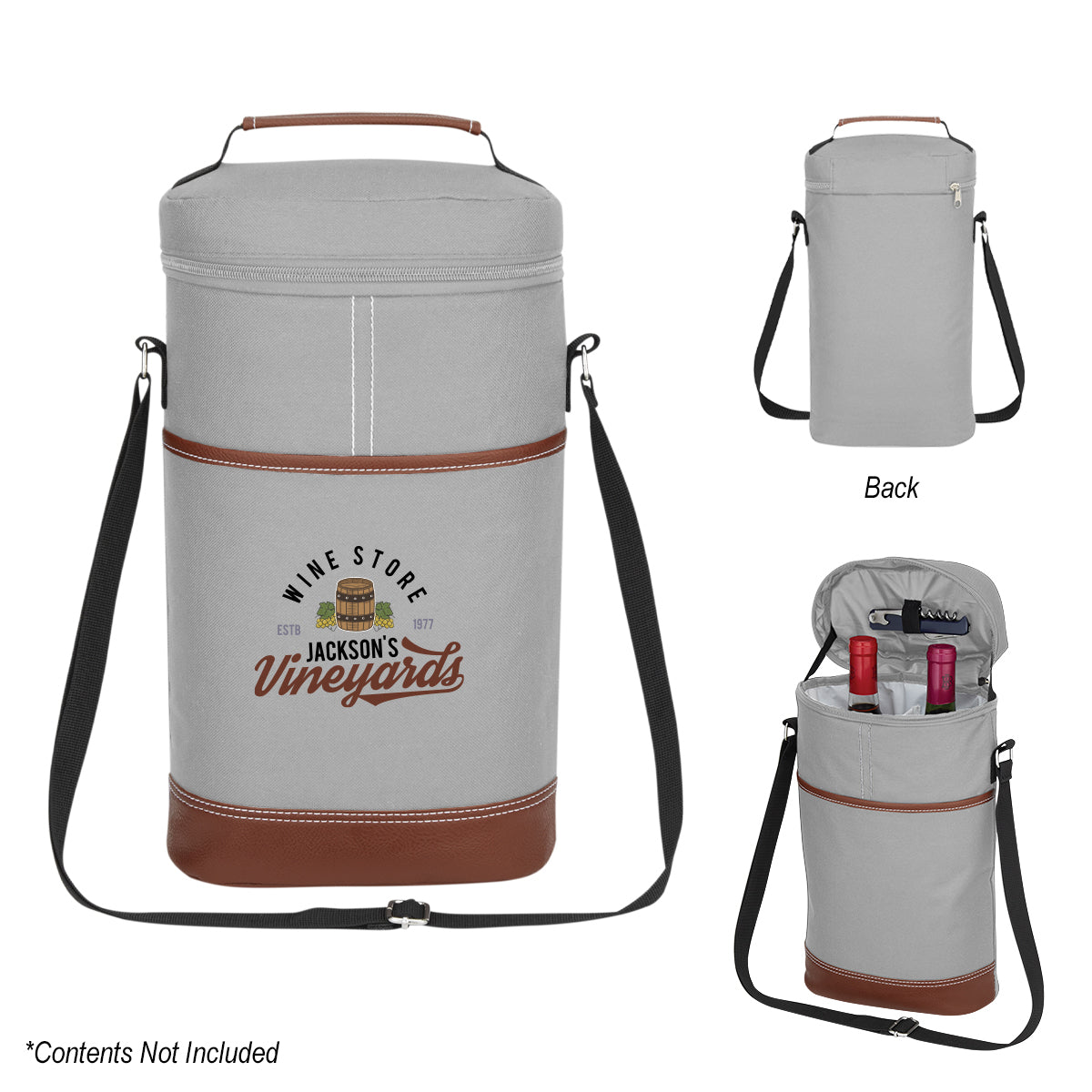 Cooler Bag for Two Wine Bottles Embroidery - Gray - Colorbrite