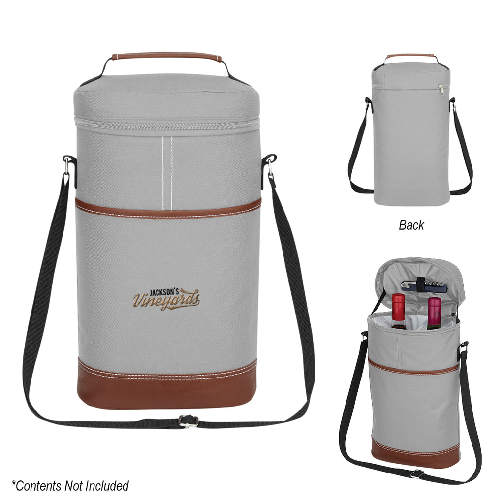 Cooler Bag for Two Wine Bottles - Gray - Embroidery