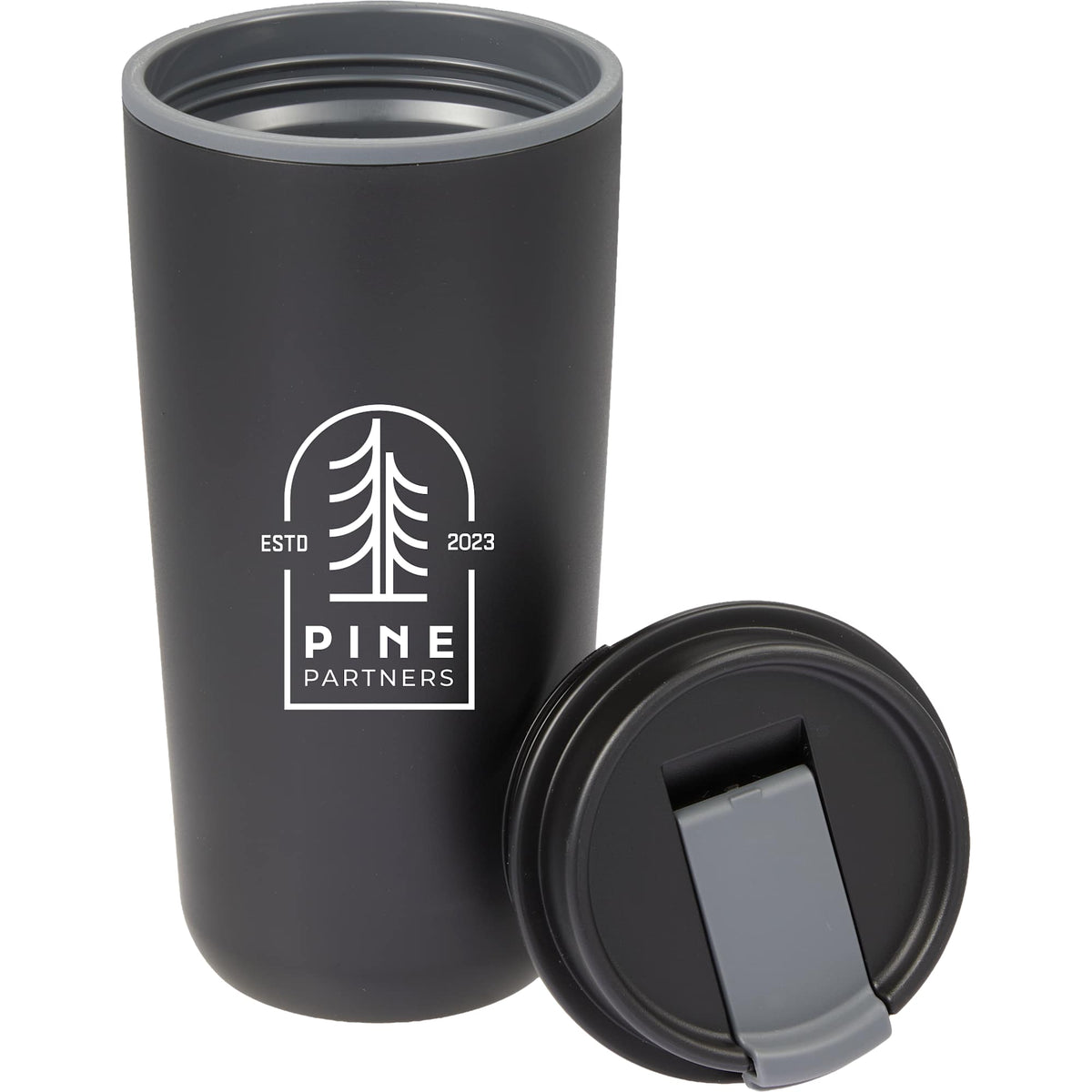 Cooper Recycled Plastic Tumbler with Flip Lid, 16 oz - Black - Detail