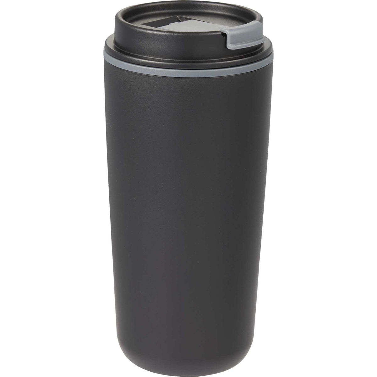 Cooper Recycled Plastic Tumbler with Flip Lid, 16 oz - Black - Right Angle