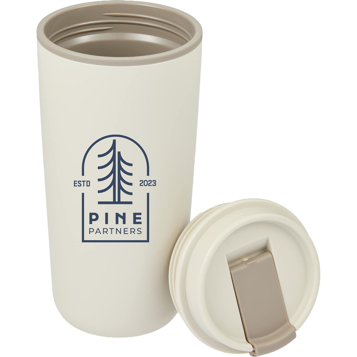 Cooper Recycled Plastic Tumbler with Flip Lid, 16 oz - Taupe - Detail