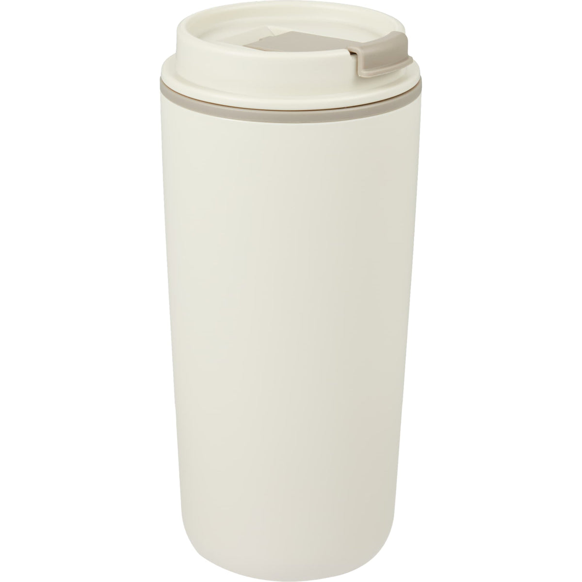 Cooper Recycled Plastic Tumbler with Flip Lid, 16 oz - Taupe - Right Angle