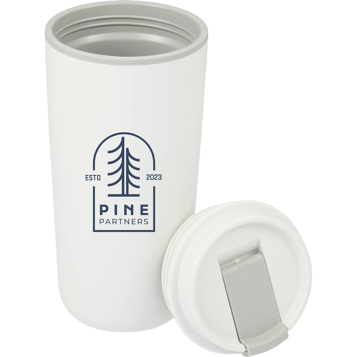 Cooper Recycled Plastic Tumbler with Flip Lid, 16 oz - White - Detail