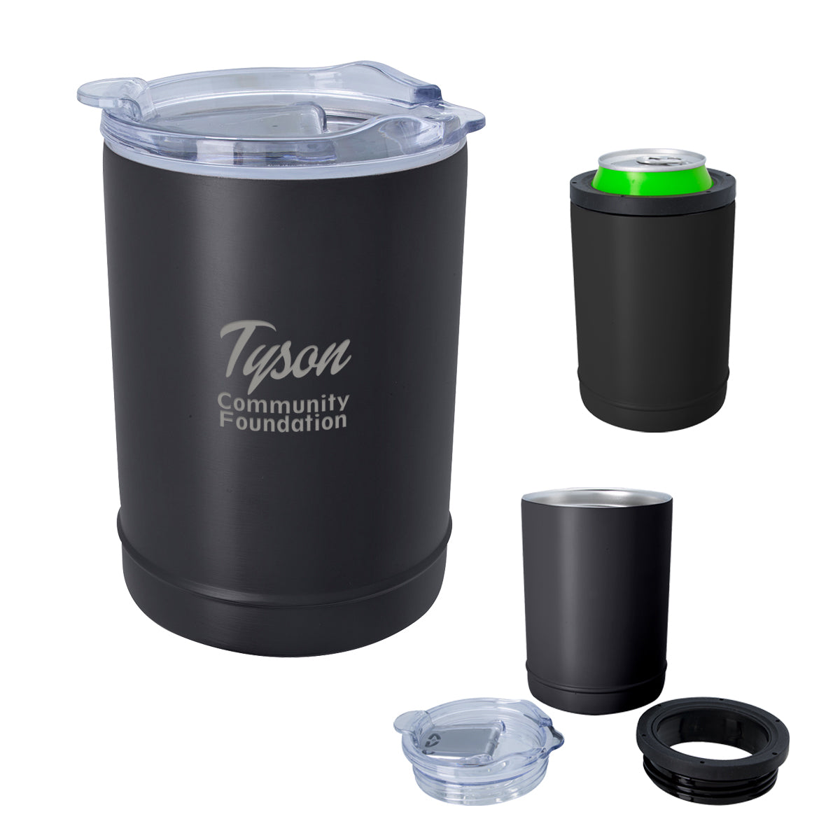 Copper Insulated Beverage Holder and Tumbler - Black - Laser Engraving