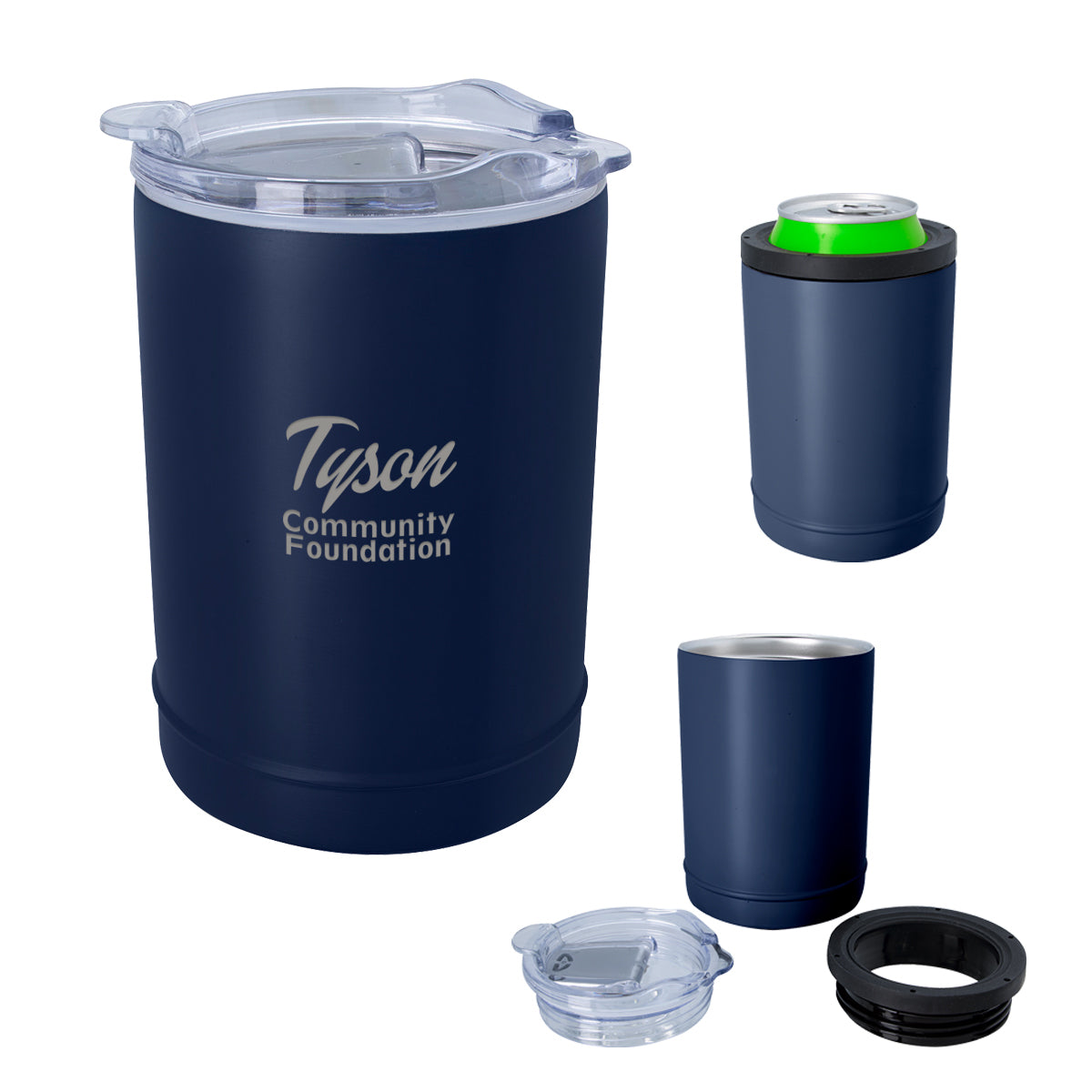 Copper Insulated Beverage Holder and Tumbler - Navy - Laser Engraving