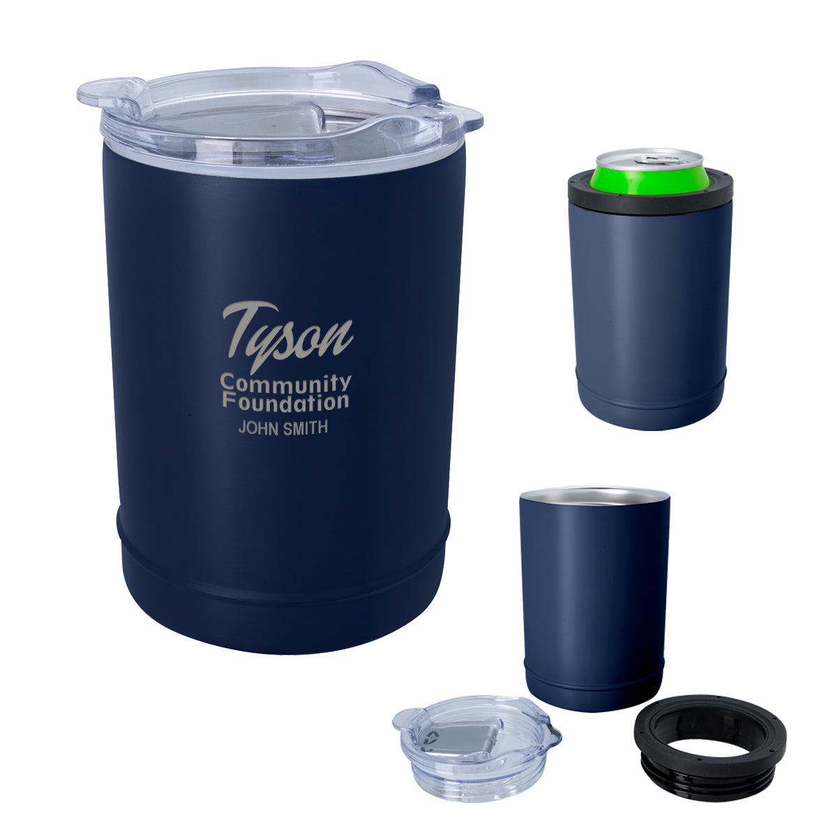 Copper Insulated Beverage Holder and Tumbler - Navy - Laser Engraving