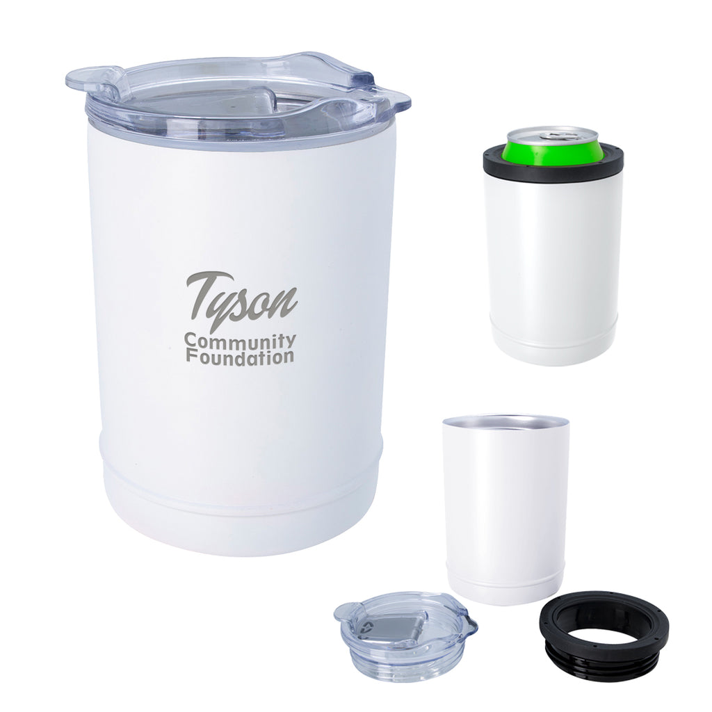 Copper Insulated Beverage Holder and Tumbler - White - Laser Engraving