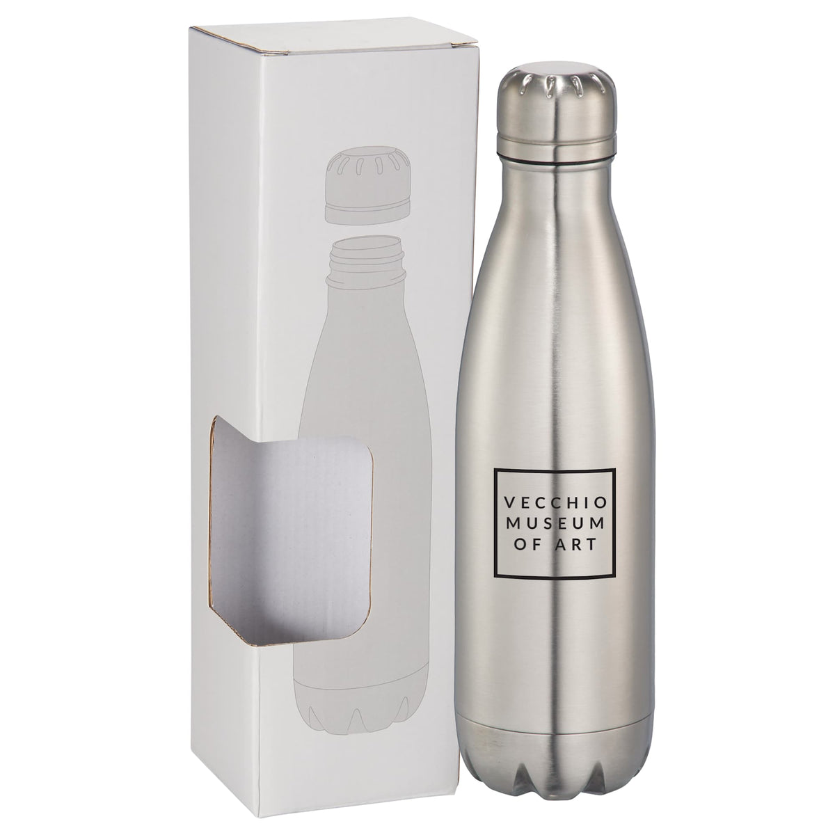 Copper Lined Vacuum Bottle in a Window Gift Box, 17 oz - Silver - Front
