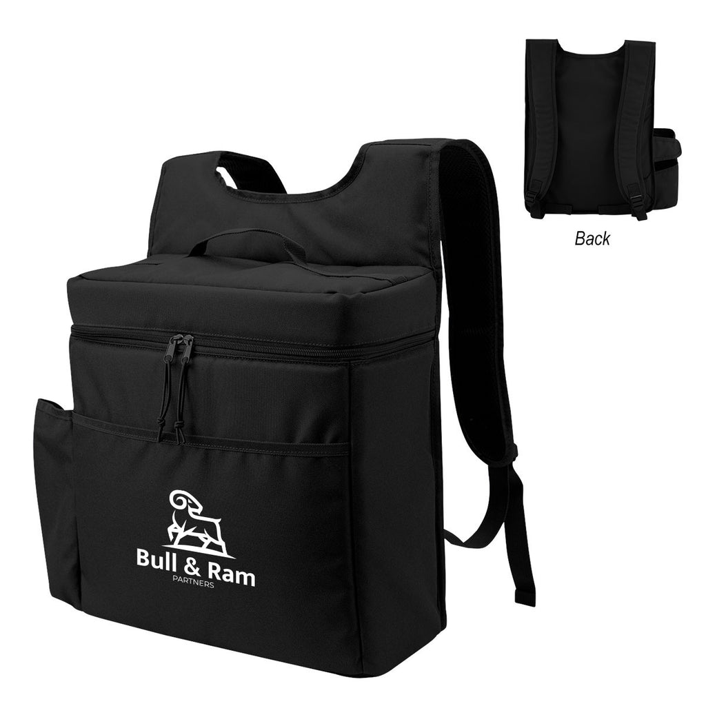 Corey Cooler Backpack for 30 Cans with Tumbler Pocket - Black - Silk Screen