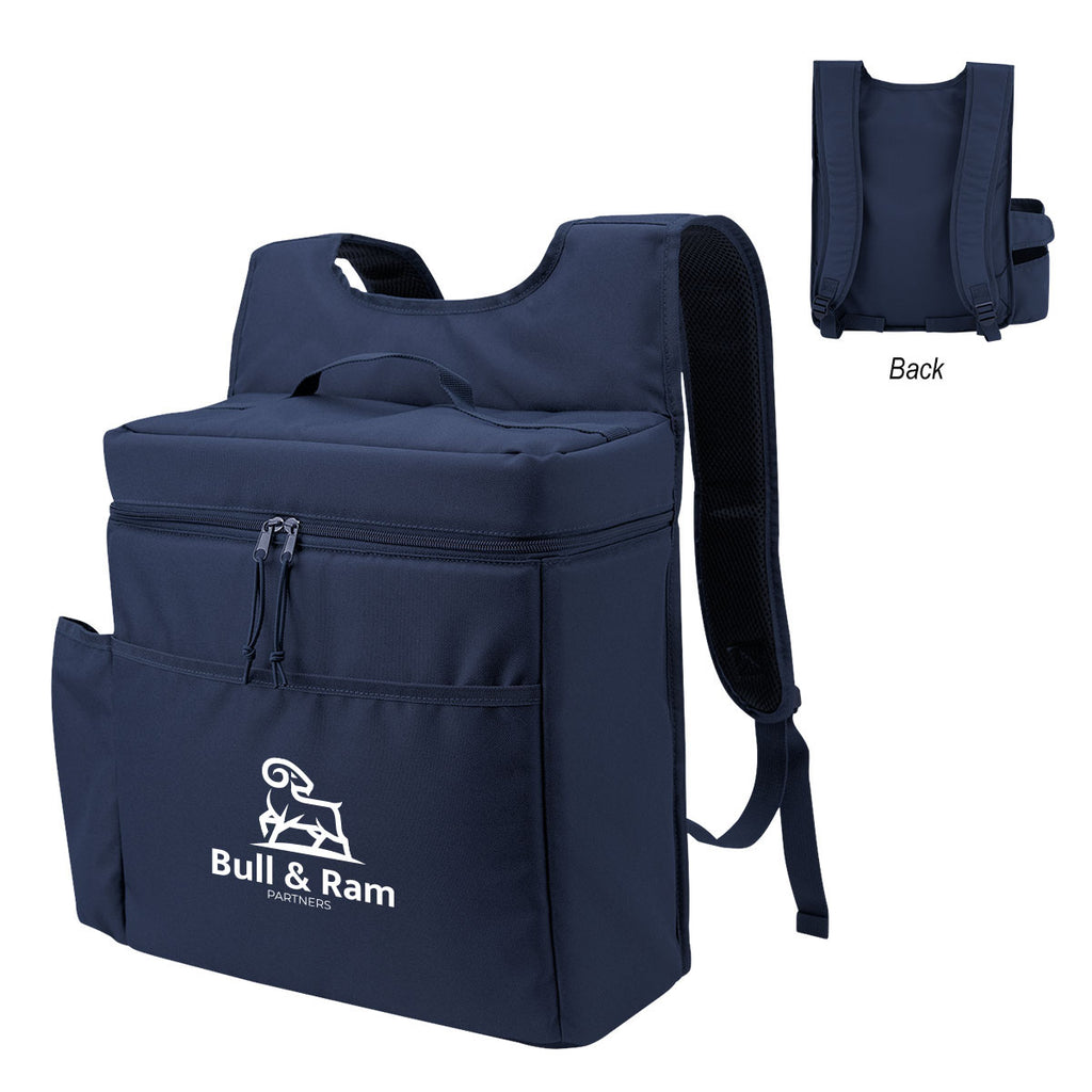 Corey Cooler Backpack for 30 Cans with Tumbler Pocket - Navy - Silk Screen