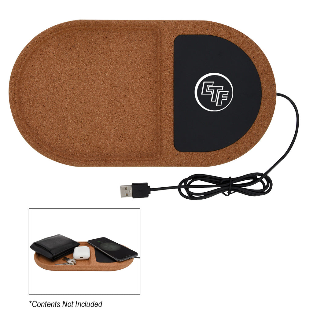 Cork Wireless Charging Pad and Desktop Organizer - Black - Silk Screen