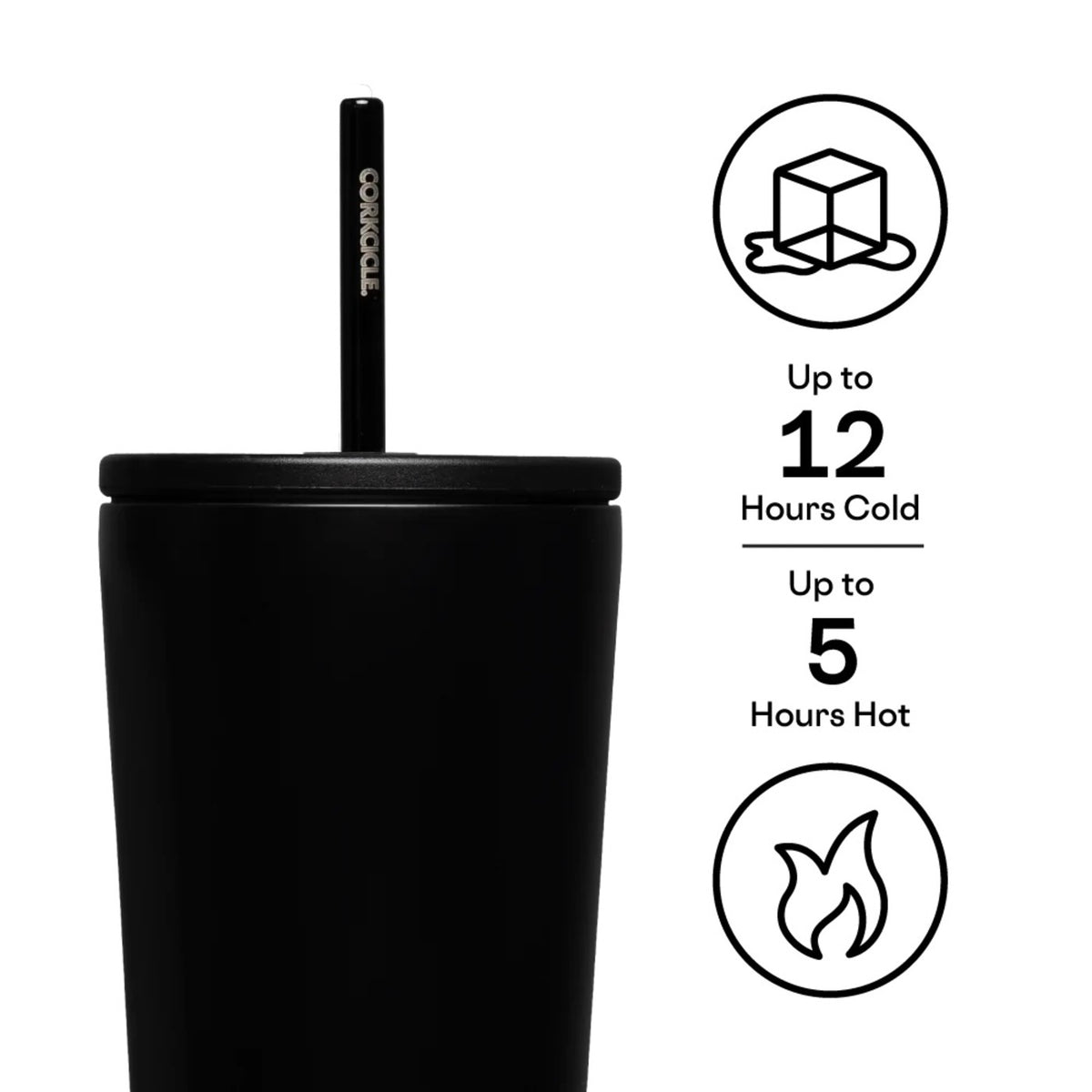 Corkcicle Cold Cup with Ceramic Coated Straw Lid, 24 oz Laser Engraving - Matte Black - View 3