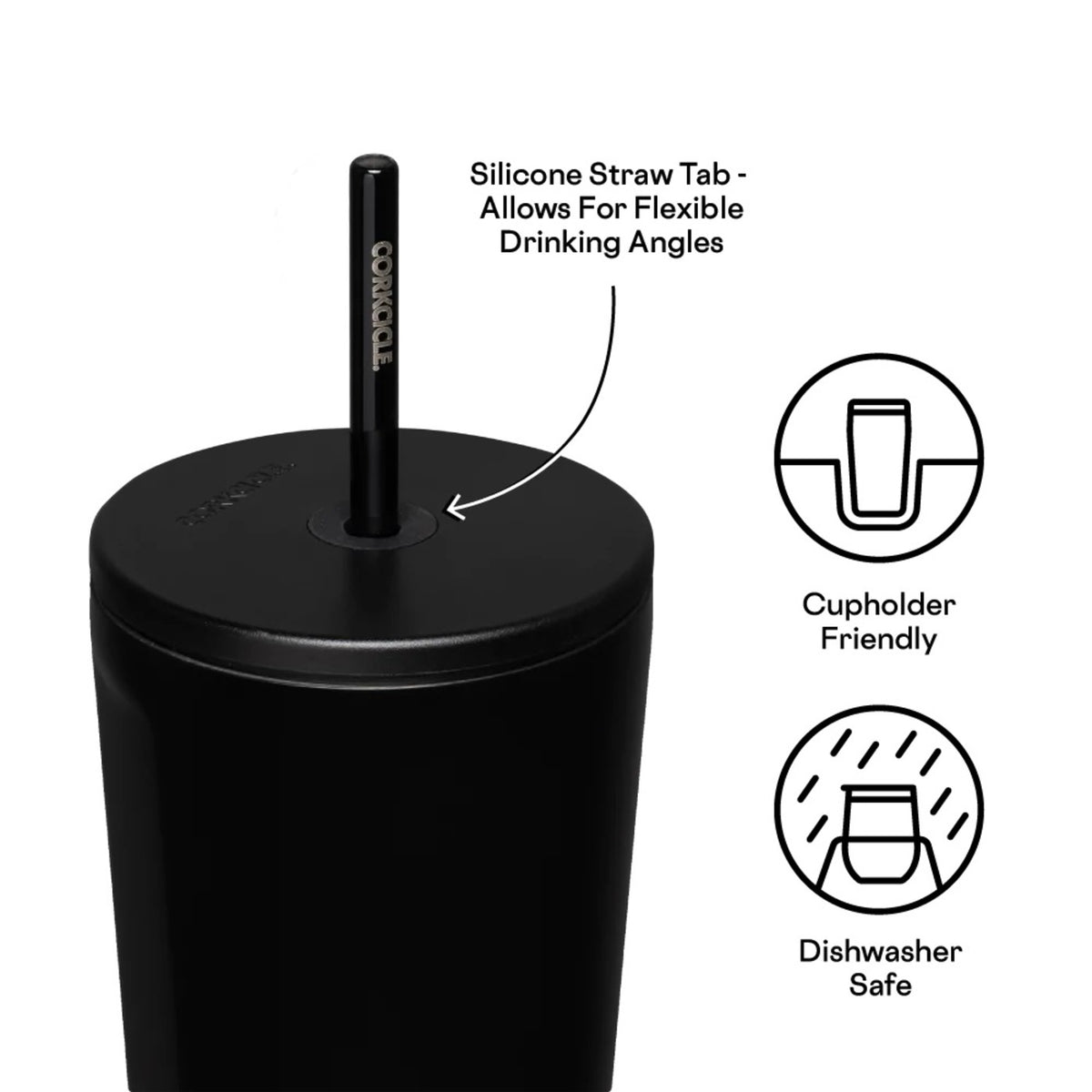 Corkcicle Cold Cup with Ceramic Coated Straw Lid, 24 oz Laser Engraving - Matte Black - View 5
