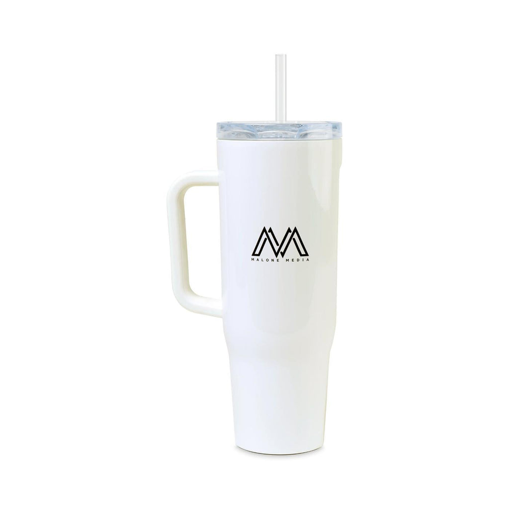 Corkcicle Cruiser Tumbler with Handle, 40 oz Laser Engraving - White - View 1