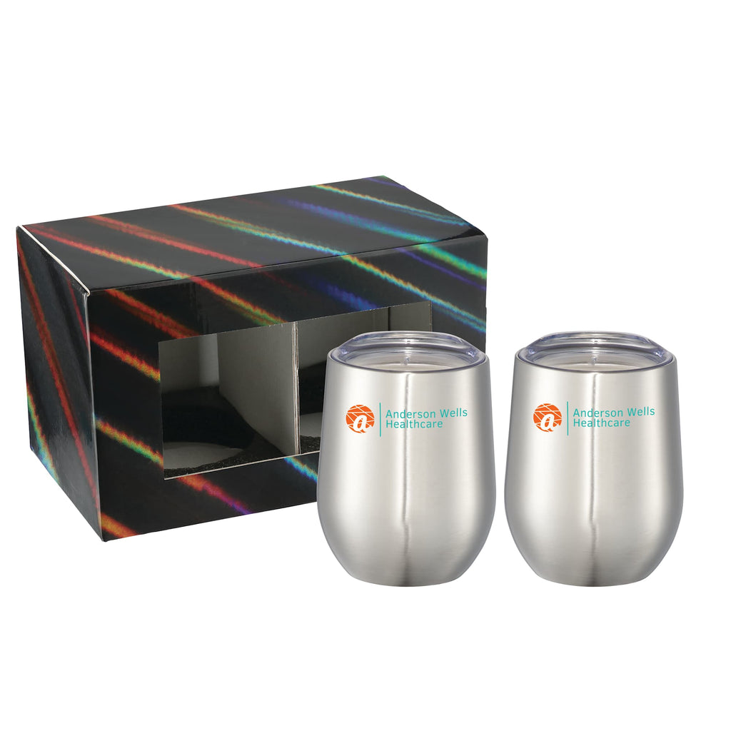 Corzo Insulated Cup Gift Set of 2, 12 oz Full Color - Silver - Front