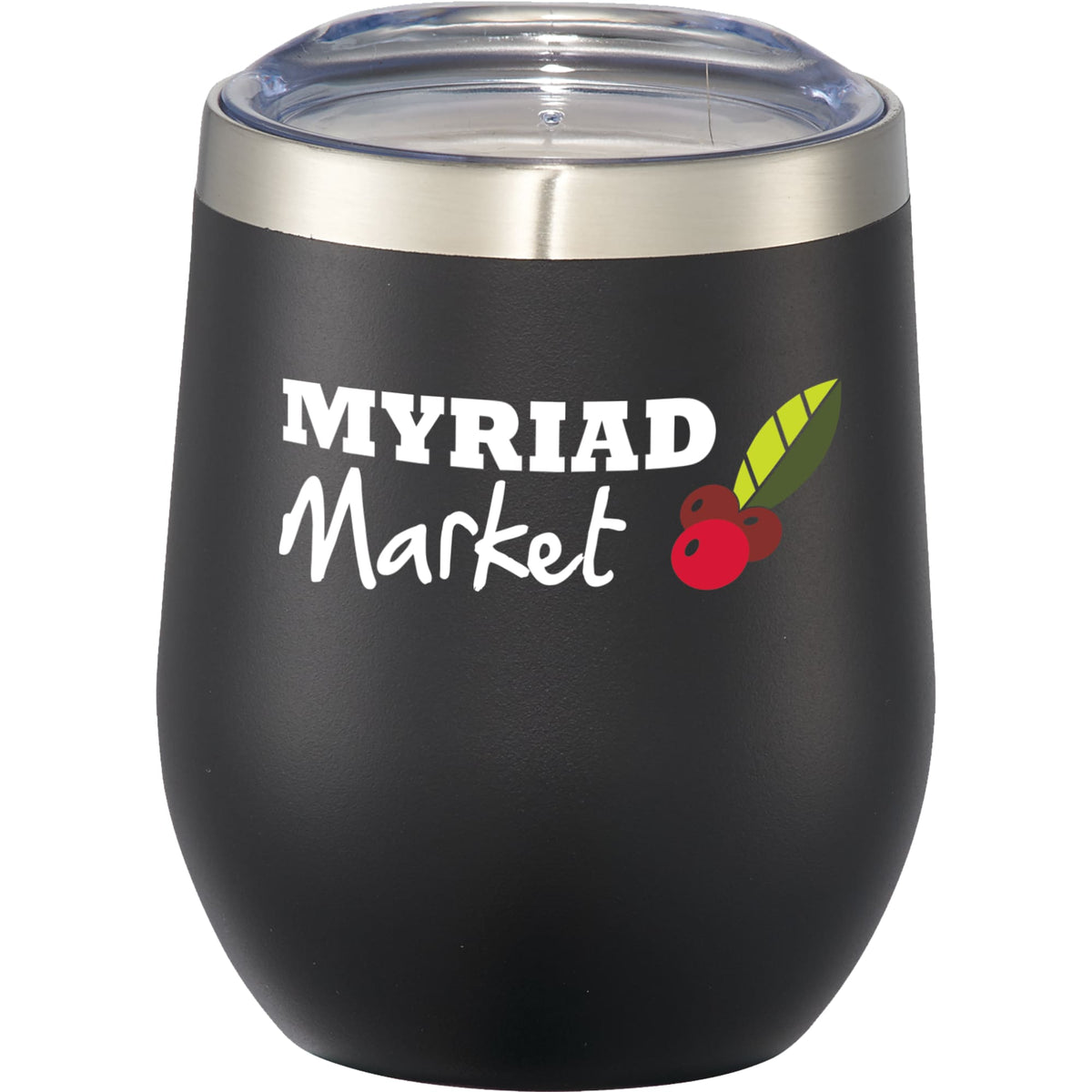 Corzo Insulated Cup with Press-On Lid, 12 oz - Black - Front