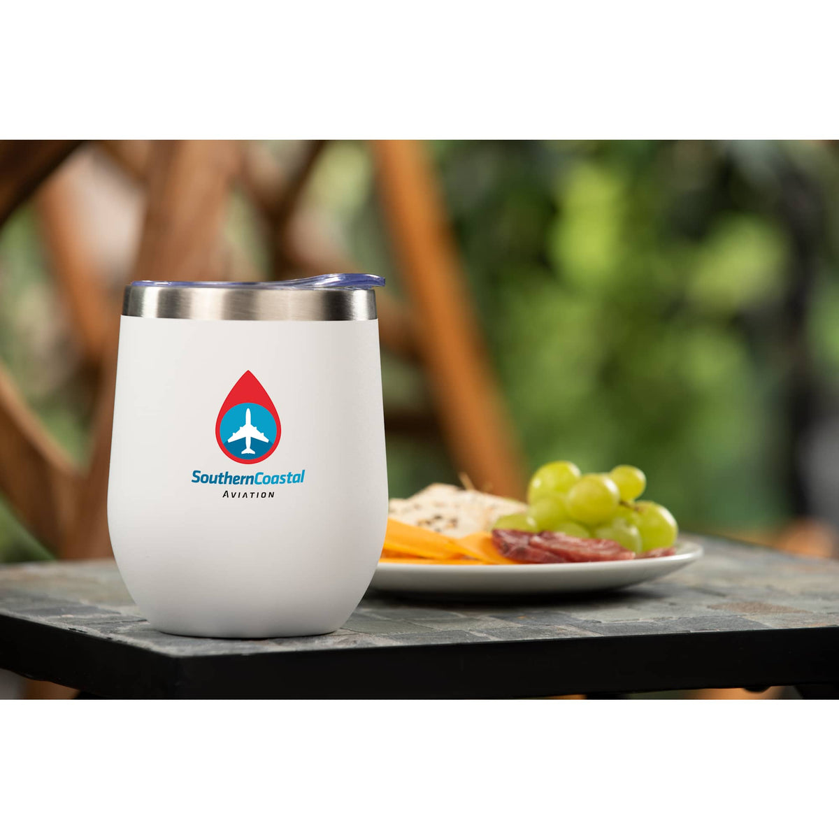 Corzo Insulated Cup with Press-On Lid, 12 oz - White - Front 2
