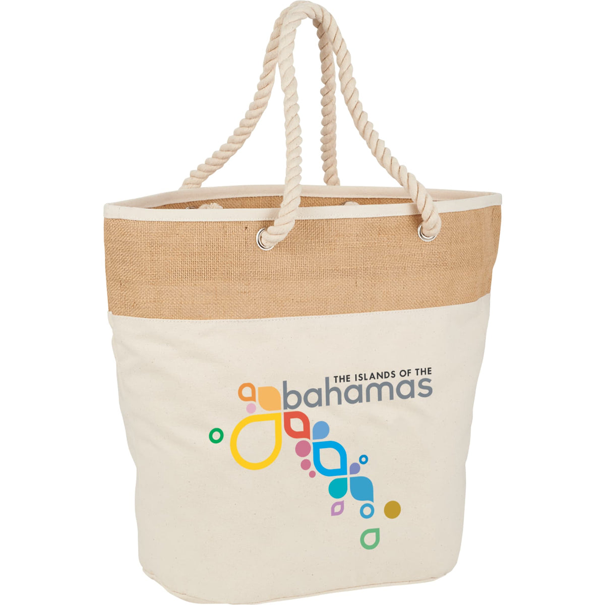 Cotton Canvas Rope Tote with Jute Accents, 12 oz Embroidery - Natural - Photo 2