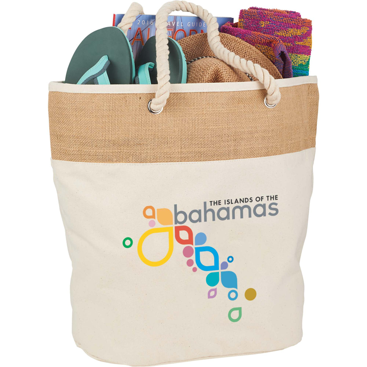 Cotton Canvas Rope Tote with Jute Accents, 12 oz Embroidery - Natural - Photo