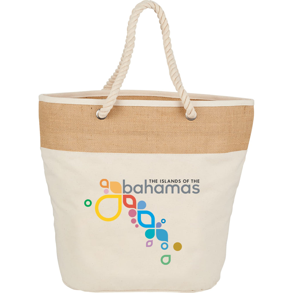 Cotton Canvas Rope Tote with Jute Accents, 12 oz Transfer - Natural - Front