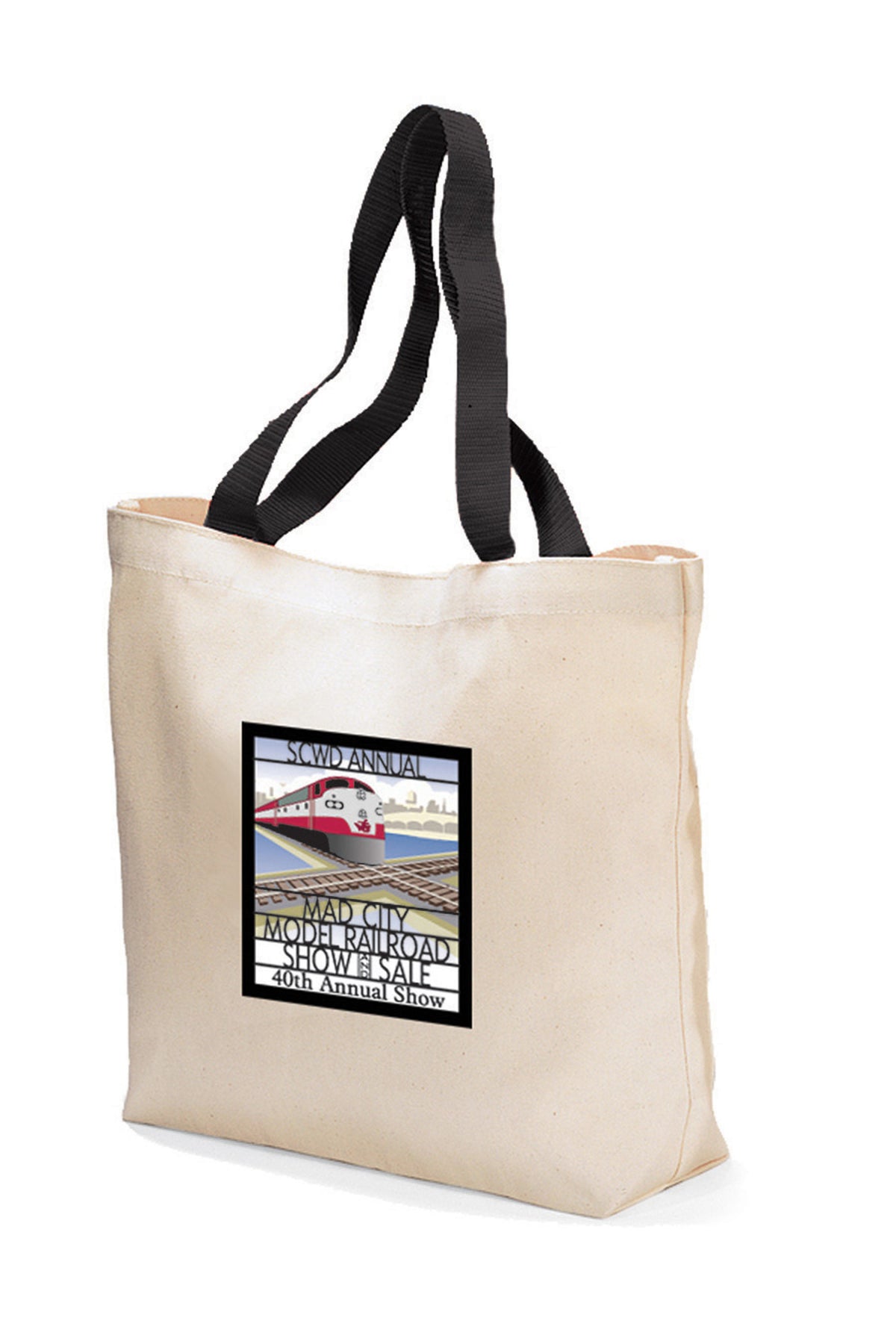Cotton Canvas Tote with Colored Handles Embroidery - Black - View 1